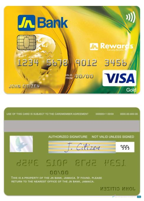 Download Jamaica JN Bank visa gold credit card Photoshop template